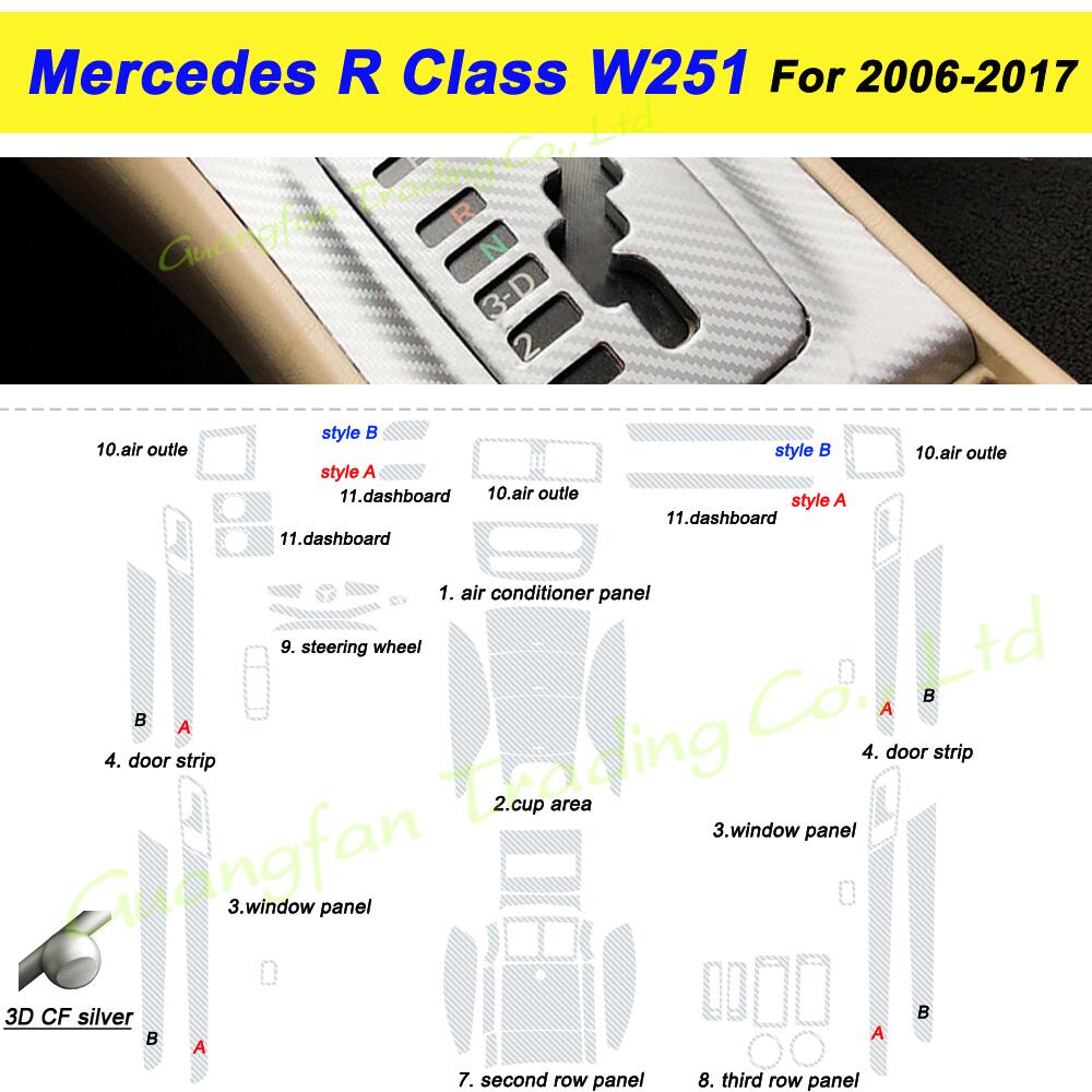 For Mercedes R Class W251 2006-2017 Car-Styling  Carbon Fiber Car Interior Center Console Color Change Molding Sticker Decals