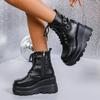 Punk Style Black Wedge Boots for Women Autumn Winter Chunky Platform Ankle Boots Woman Super High Heel Motorcycle Botas Mujer