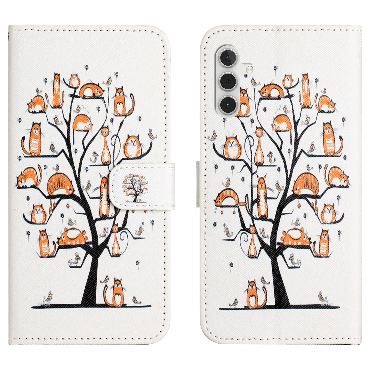 

Чехол для Samsung Galaxy S25 FE с рисунком, кошелек из ПУ кожи, чехол для телефона с перекрестной текстурой Cat and Tree