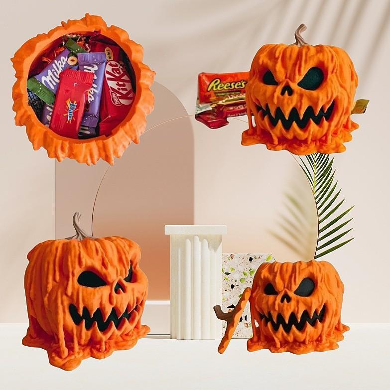 Halloween Melting Skull Pumpkin Bowl - Resin Candy Dish and Table Decor