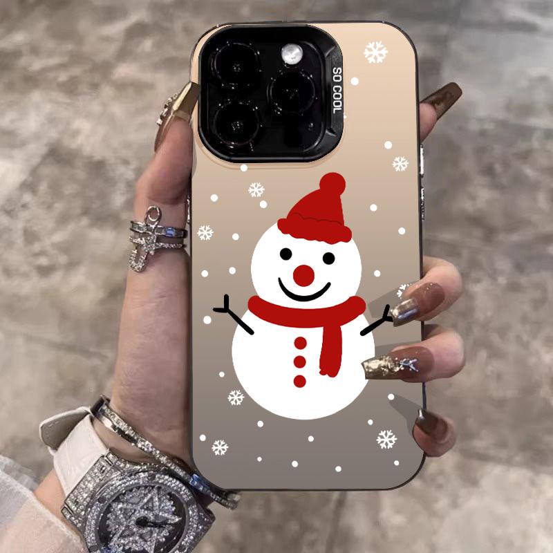 Simple Christmas Snowman Electroplate Silver IMD Phone Case For iPhone 17 16 15 14 13 12 11 Pro Max X XS XR 17 Air 16E Cover