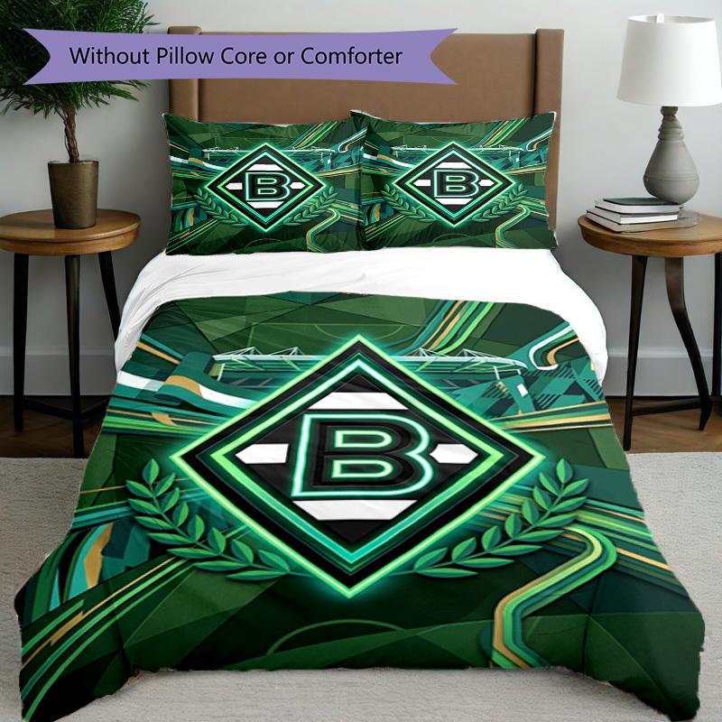 3pcs Duvet Cover Set (1*Duvet Cover + 2*Pillowcase, Without Core), Borussia Monchengladbach Print Bedding Set, Bedroom Decor, All‑Season, Birthday Gif