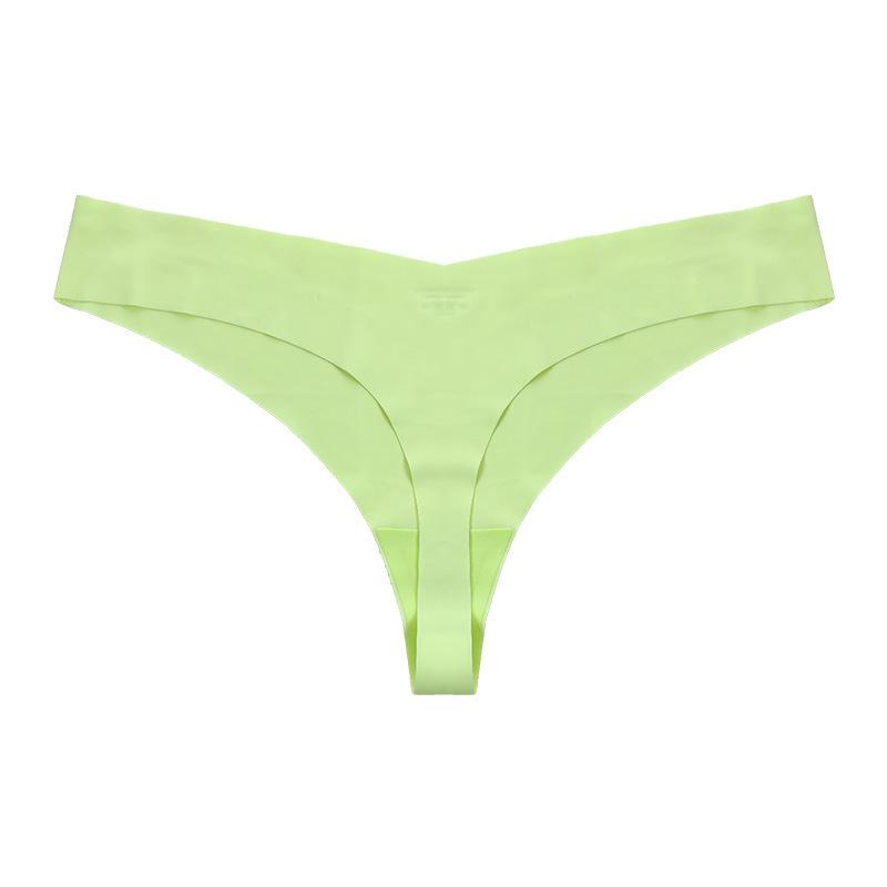 

European and American seamless ice silk panties thong large size t pants sexy one-piece invisible thong S неоновый жёлтый