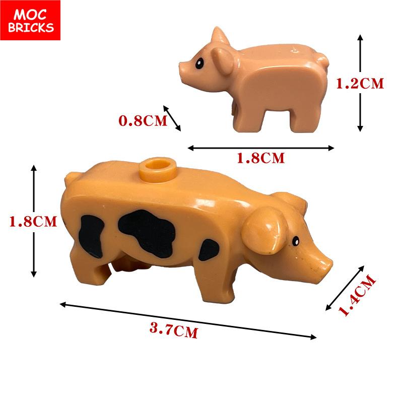 Non-Toxic Moc Bricks City Animal Little Pink Pig Zoo Farm Model Accessories Particles Assembled Educational Kids Toys
