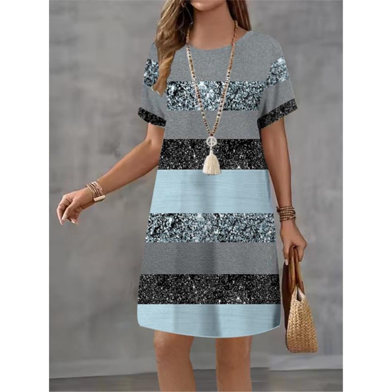 Women Dress Gradient Printing Design Sense Pattern New Summer Elegant Women A-Line Dress Casual Short Sleeve Mini Dress