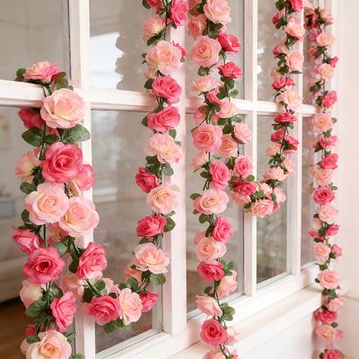 95 Zoll - 2 Stück Extra-Lange Künstliche Doppelrosa Frühlingsrosenranke Girlande, Bogenranke Frühlingsblumen Girlande Geeignet für Hotel- und Bürodekoration