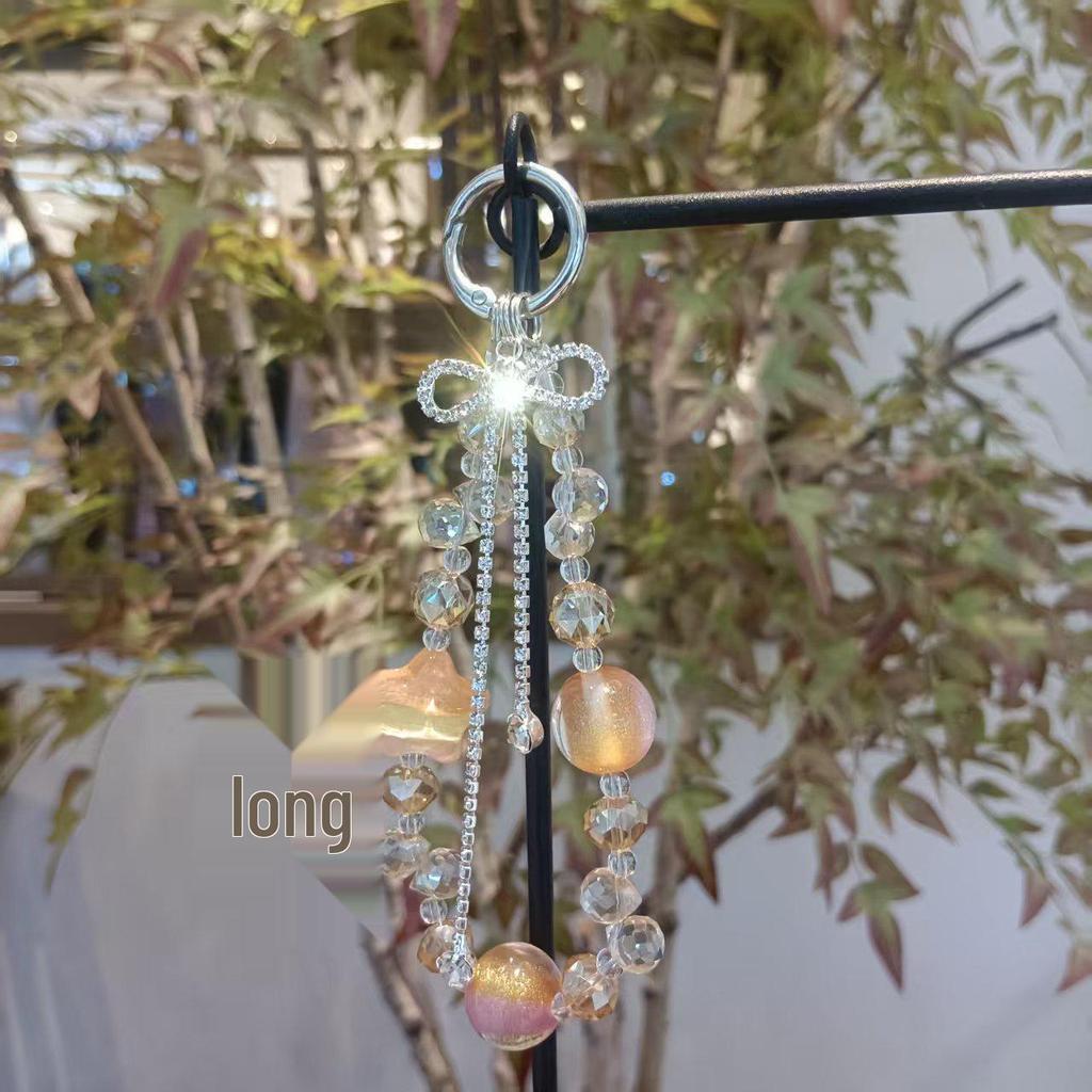 Luxus-Stil Perlenbesetzte Zweifarbige Handykette & Kristallanhänger Schlüsselanhänger-Charm