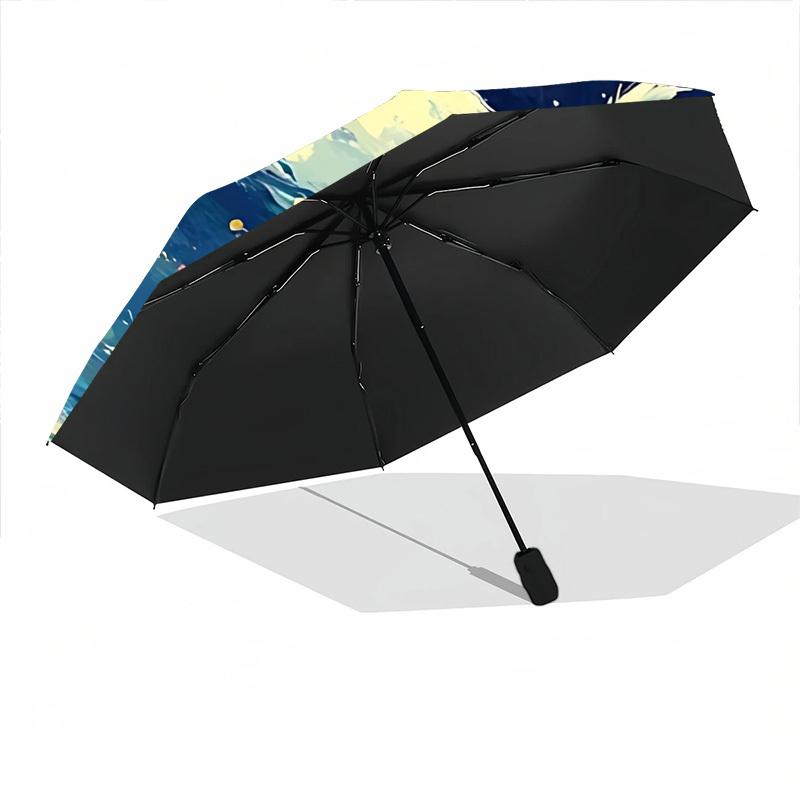 1pc Galaxy Cat Fashionable Automatic Opening/Closing Folding Umbrella with 8 Bones, Windproof Portable, Daily Use221