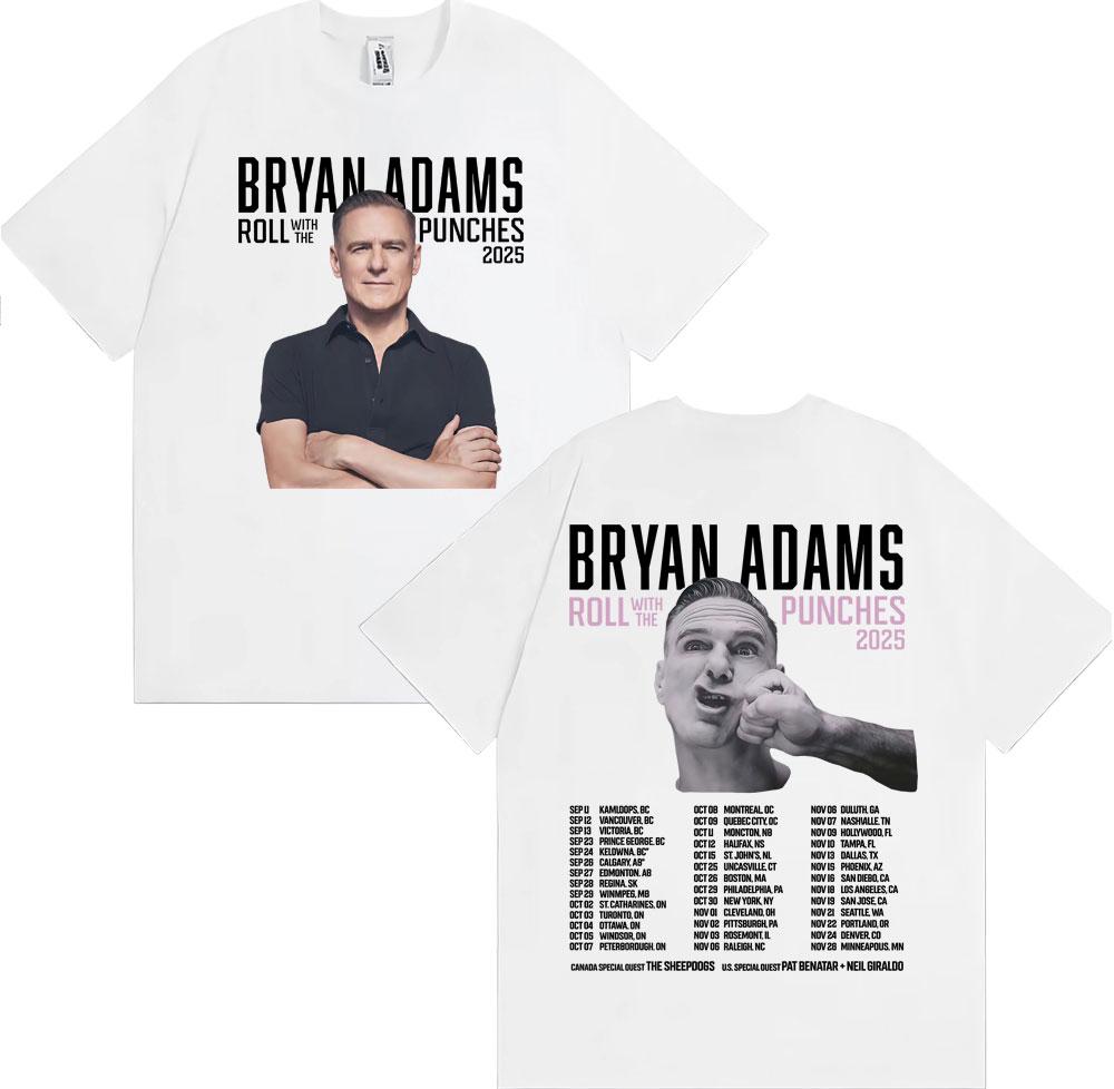 Bryan Adams Roll with The Punches Tour 2025 Album T Shirts Unisexs Clothing Fashion Hip Hop Oversized Cotton Tshirts Streetwear