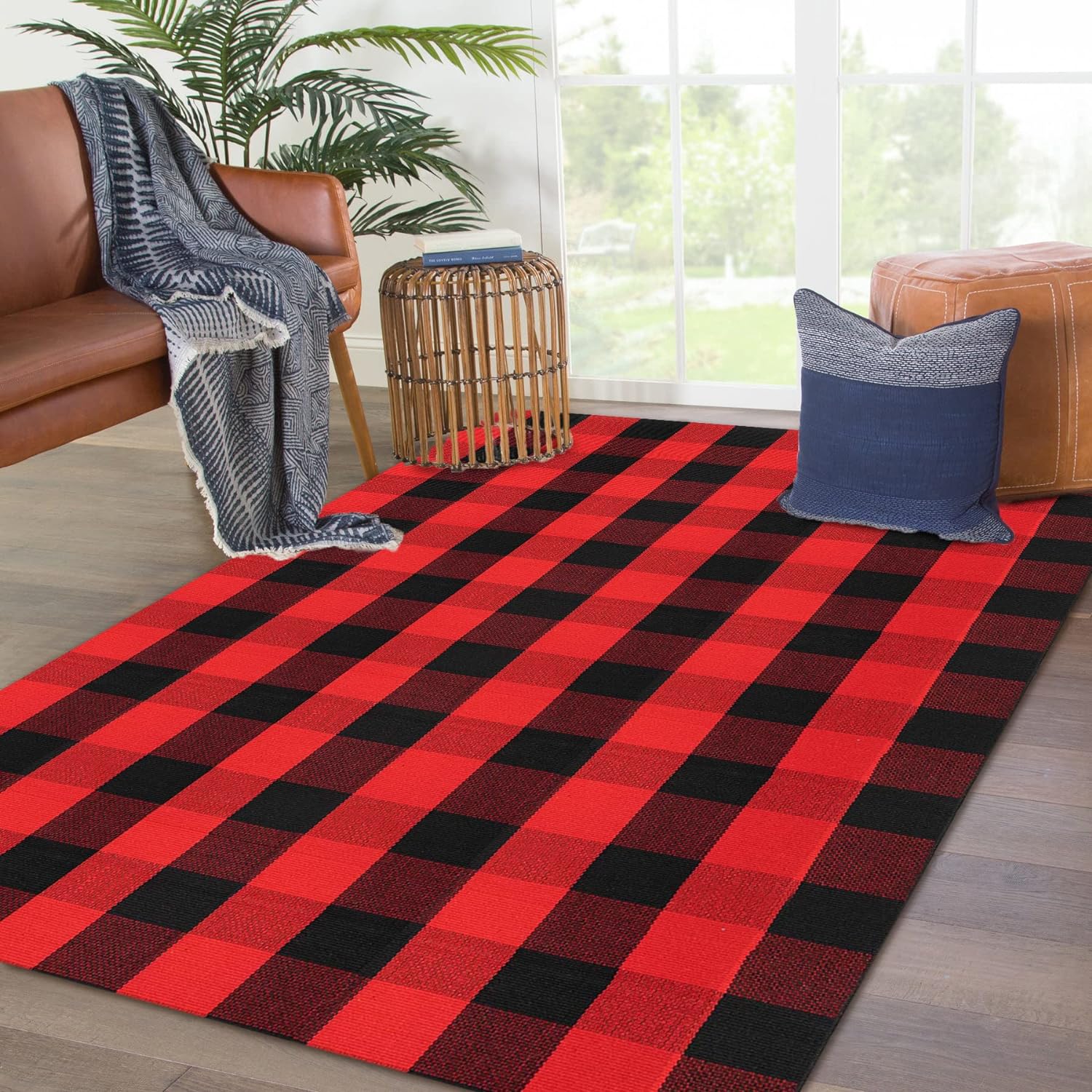 

Plaid Area Rug Black and White Checkered Washable Outdoor Patio Cotton for Carpet for Living Room Dining Bedroom Farmhouse Mat 40x60cm