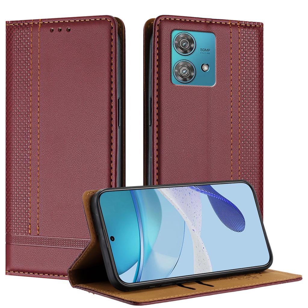 For Motorola Edge 40 Neo 5G Case L-Shaped Grid Pattern Leather Stand Phone Cover with Card Slots