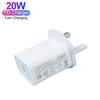 PD 20W Wall Power Adapter Charger Single USB Port Type C Smart Fast Charging Smart Phones ABS UK Plug UKCA
