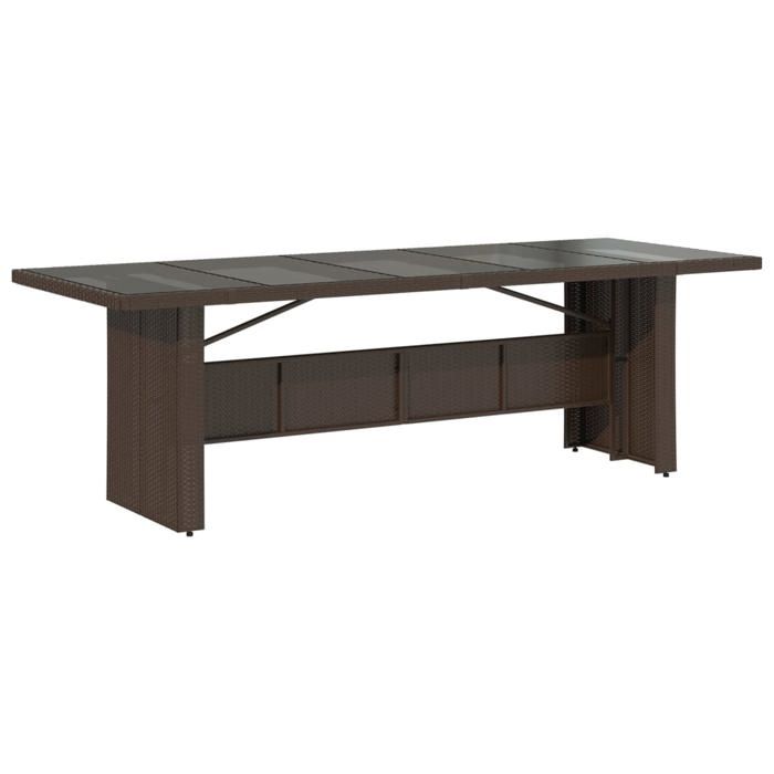 VidaXL Table de jardin avec dessus en verre marron résine tressée, table d'extérieur, table à manger de jardin, meuble de 365598