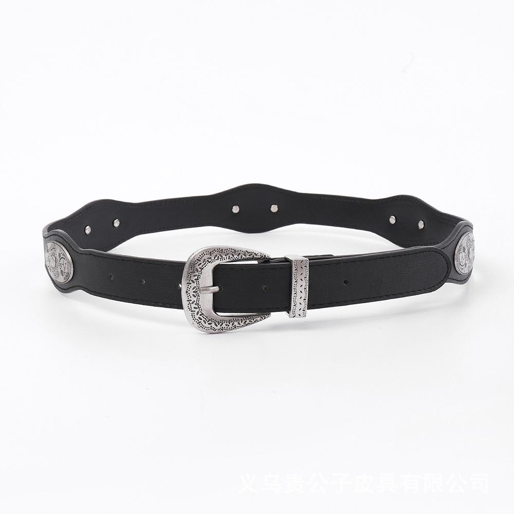 New Curved Belt, High-end Punk Rivet Belt, Western Denim Retro Wave Belt