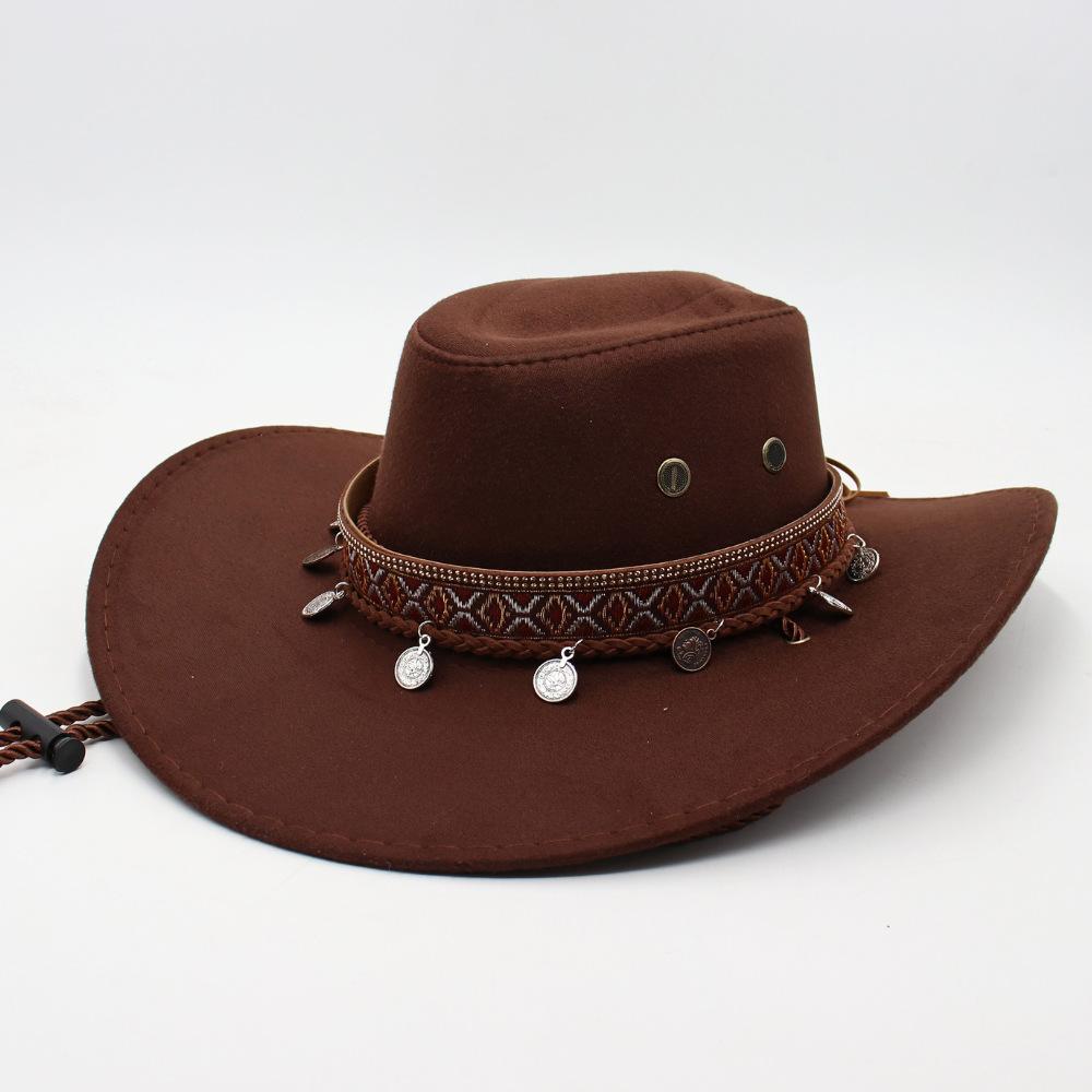 American Western Cowboy Hat Ethnic Style Outdoor Shade Horse Racing Rider Hat Belt Decoration Men'S And Women'S Roll Top Hat