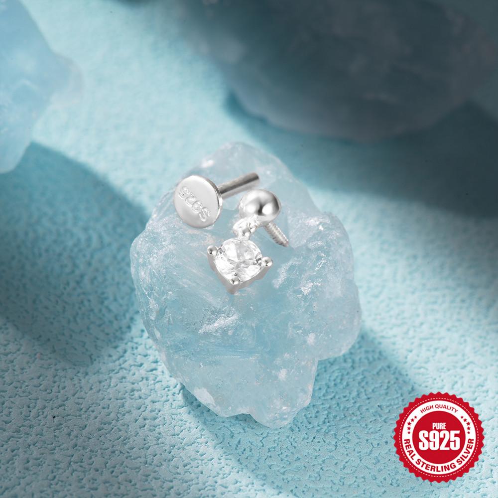 canner 925 Sterling Silver  1PC Dainty Prong Setting Stud Cartilage Helix Tragus Piercing Hypoallergenic Earring Jewelry Gift for Women