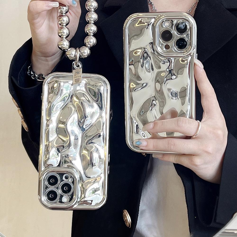 Meteorite Pattern Electroplated Lanyard chain Bracelet Phone Case For iPhone 17 16 15 14 13 12 11 Pro Max X XS 16E Soft Cover