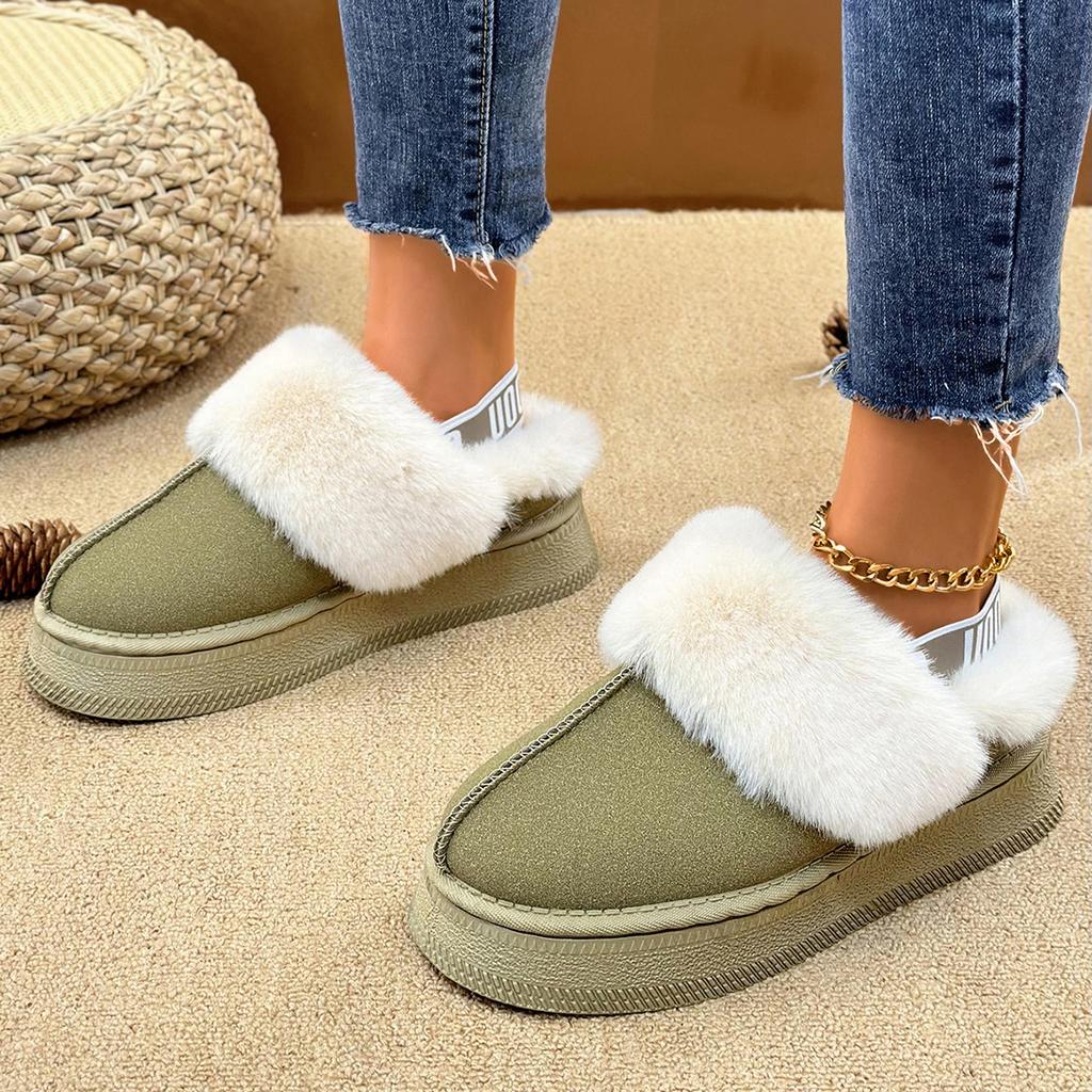 Women Cotton Slippers Winter Thick Bottom Half Slippers 2025 New Platform Slides Women Thickened Fluff Lined Flat Shoes Women
