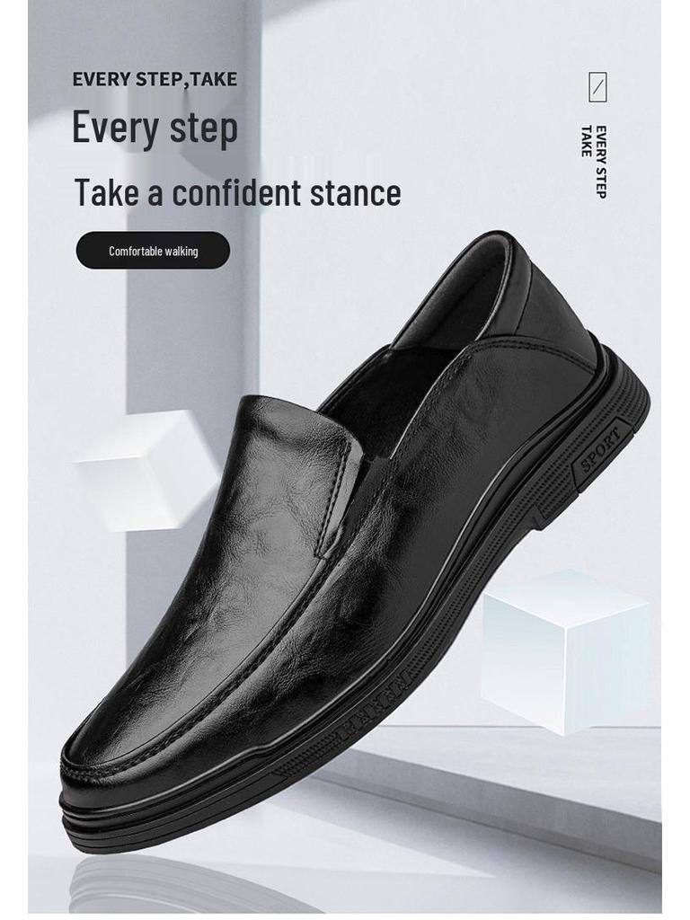 Men's 2025 New Genuine Leather Slip-On Casual Black Shoes - Breathable and Business-Ready