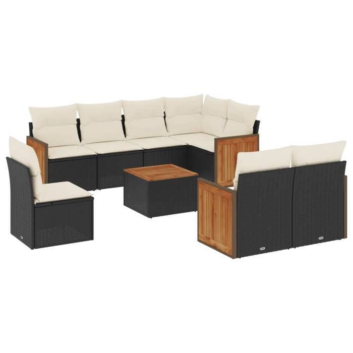 VidaXL Salon de Jardin avec Coussins 9 pcs, Canapés de Terrasse, Ensemble de Meubles de Patio, Mobilier d'Extérieur, Noir 3227848