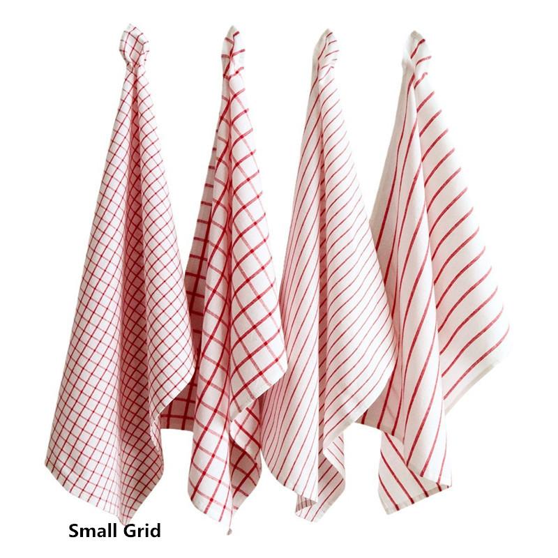 1Pc 50x70cm White Red Plaid Striped Cotton Tea Towel Kitchen Table Napkin Cleaning Cloth Xmas New Year Decor