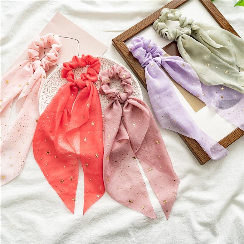 Spring and summer new chiffon star ponytail streamer large intestine ring hair accessories female tie hair ring spot