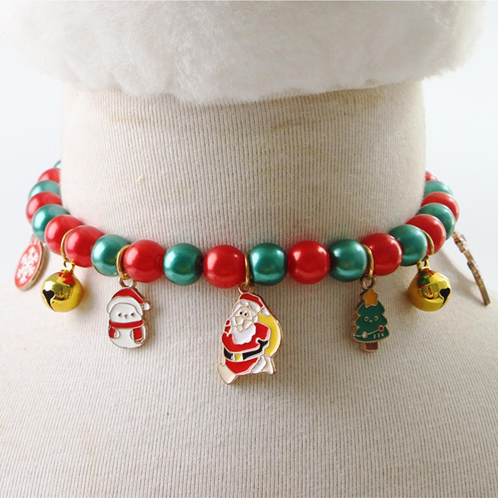 Christmas Artificial Pearl Cats Collar With Bells And Bow, Xmas Cats Breakaway Collars Accessory For Cats Dogs Puppy