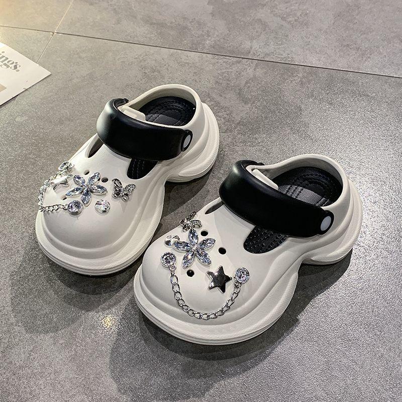 Star rhinestone women's shoes hole shoes princess wind non-slip bag head two wear versatile slippers 2025 new summer wear