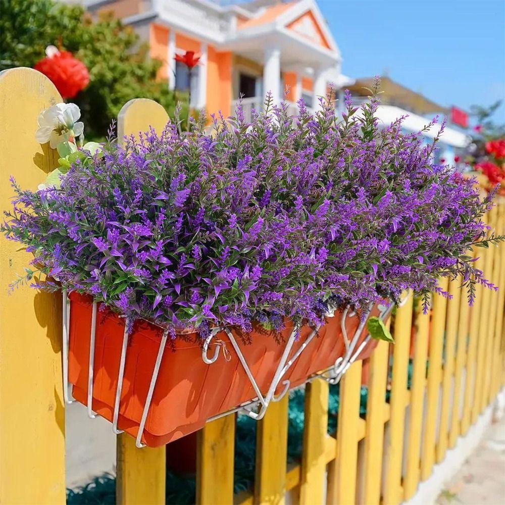 5PCS UV Resistant Faux Lavender 7 Heads Lavender Bouquet Realistic Fake Flowers  Home Decor