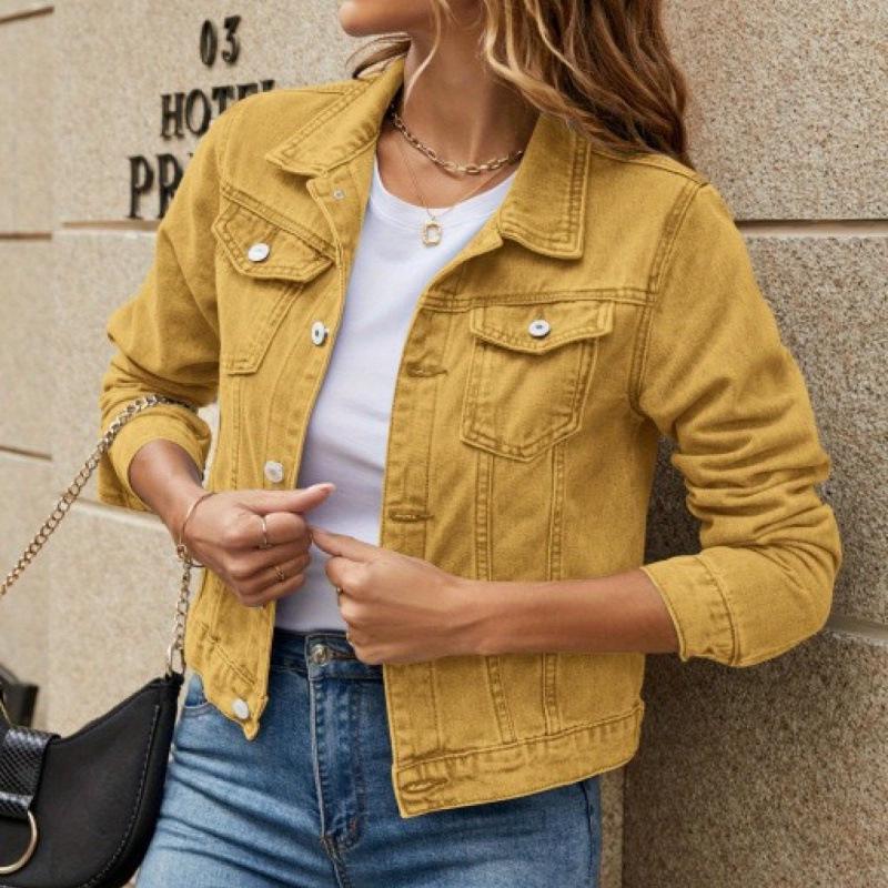 Женская джинсовая куртка с лацканами, корейско-европейская, 2025 M