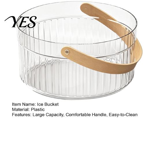 Snack Storage Basket Ice Bucket with Faux Leather Handle, Thickened Plastic Beer Wine Cooler Durable for Party, Clear Beverage Container Outdoor