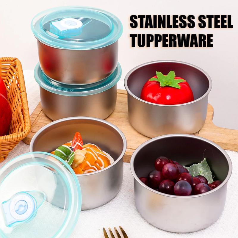 3/2/1Pcs 410 Stainless Steel Food Container Fresh Keeping Box With Sealed Lid Fridge Food Storage Box Lunch Bento Box Bowl