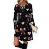 Women's Fashion Casual Pocket Decorative Button Dress Round Neck Long Sleeve Printed Dress