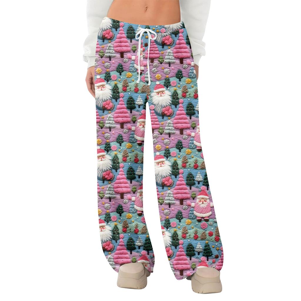 Women's Fleece Wide Leg  Elastic Waist Drawstring Loose Pants Drawstring Pajama Pants Sleepwear Trousers