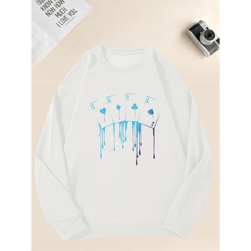 Men's Playing Card Pattern Casual Crewneck Sweatshirt