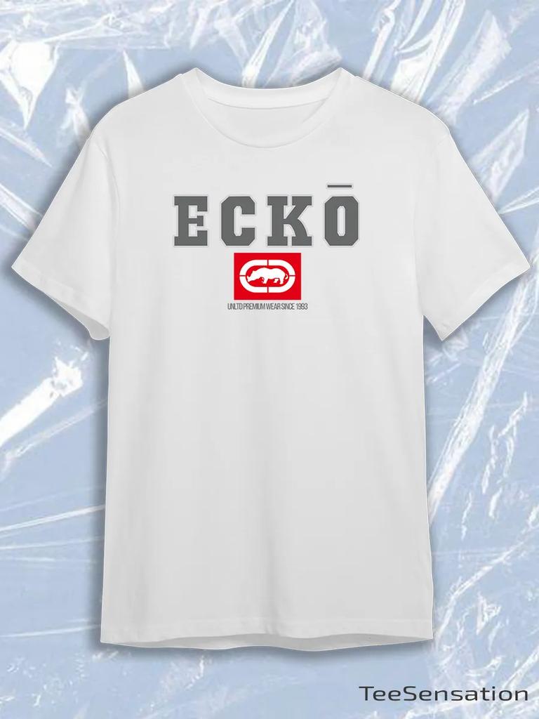 Ecko Unltd White Crew Neck Short Sleeve T-Shirt with Gray Ecko Red Rhino Box Logo