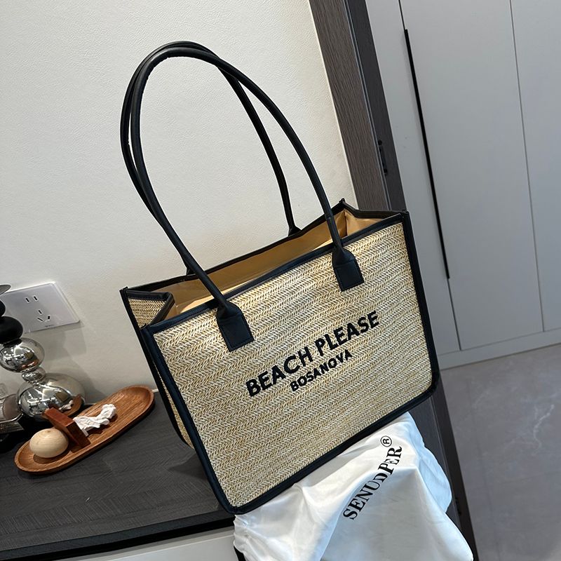 

Left Apricot Large Capacity Ladies Hand Bag Bag Straw Woven Bag Lightweight Shoulder Bag Handbag Beach Outdoor Tote Bag Beige