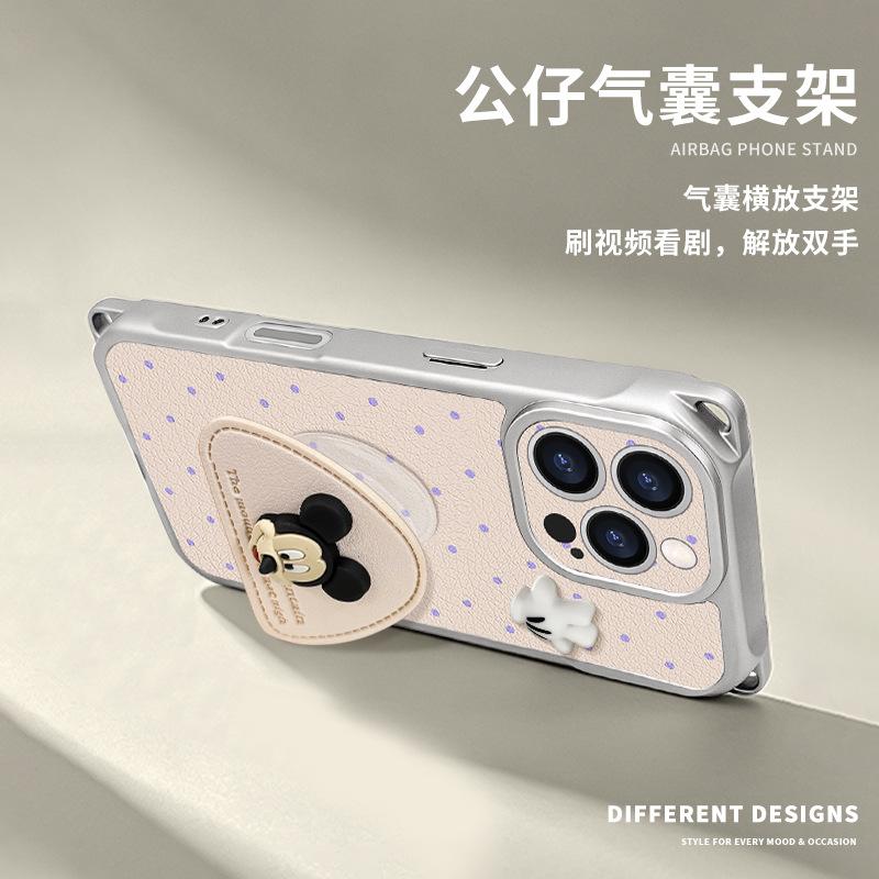 Polka Dot Mickey Doll Is Suitable for Apple 17promax Mobile Phone Case Iphone15 Four-corner Lanyard 16 Bracket 14 Women