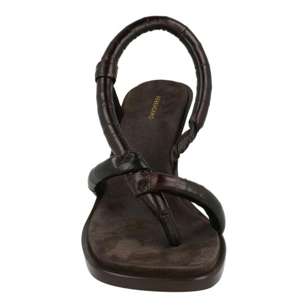 Salvatore Ferragamo Fleur Leather Sandals Dark Brown