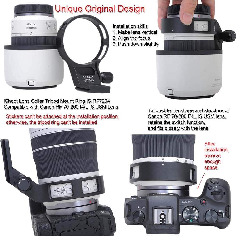 iShoot Camera Tripod Mount Tripod Mount Lens Support Lens Bracket Tripod Compatible with Canon RF IS USM Ring, Ring, Collar, Collar, Socket, 70-200