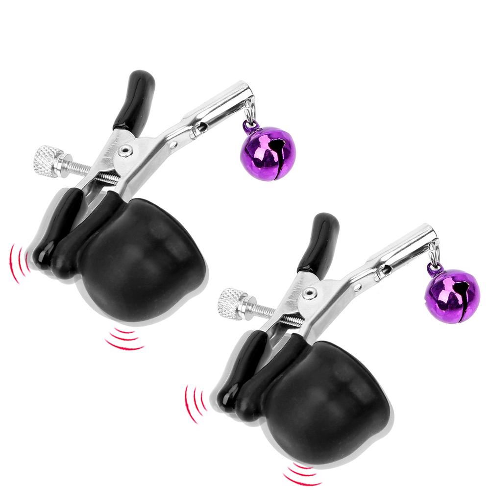 Free Custom Box - Flirting Vibrator Nipple Clamps Breast Stimulator With Bell Vibrating Clip Sex Toys for Women Couple