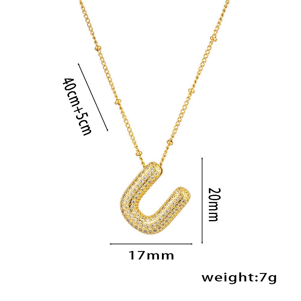 Fashion 26 Bubble Letter Initial Pendant18k Gold Plated Micropaved Full Zirconia Stone Chain Couple Necklace Women Jewelry