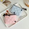 Cute Makeup Pouch for Lipstick Earphones Sanitary Napkin Tampon Storage Bag Wallet Quilted Bow Cosmetic Bag with Bow Pendant