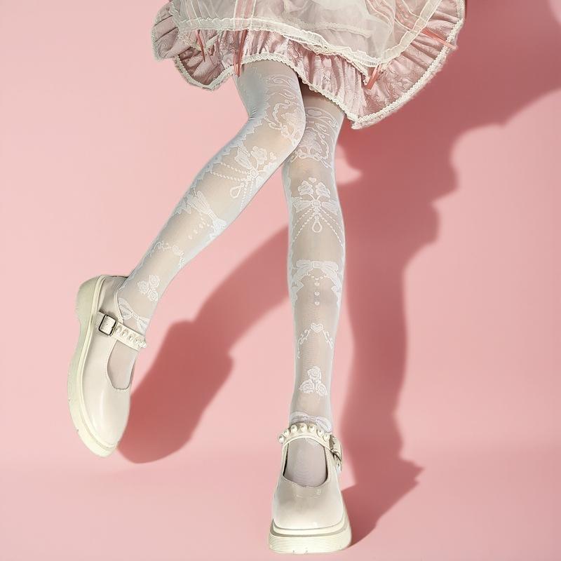 Жаккардовые носки Lolita, высокие, выше колена, черные, летние, JK, японские, белые чулки One size fits all (80-140 lbs)