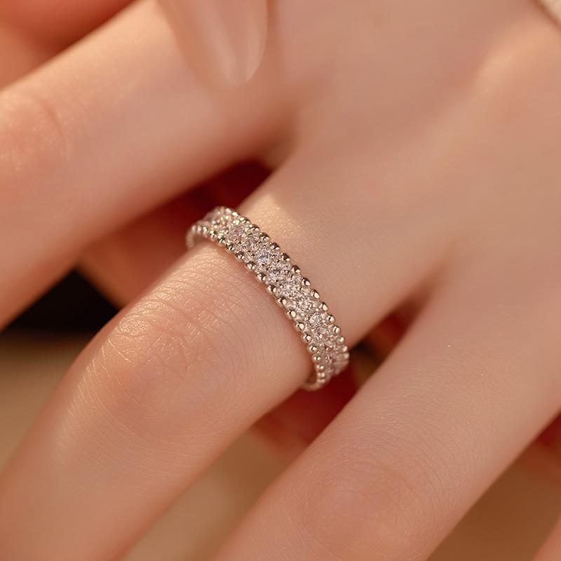 S925 Silver Light Luxury Row Diamond Bead Edge Ring, High-Quality Starry Sky Couple Matching Ring