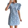 Women's Textured Jacquard Dress Crewneck Short Puff Sleeve A-line Dress Summer Floral Mini Dresses