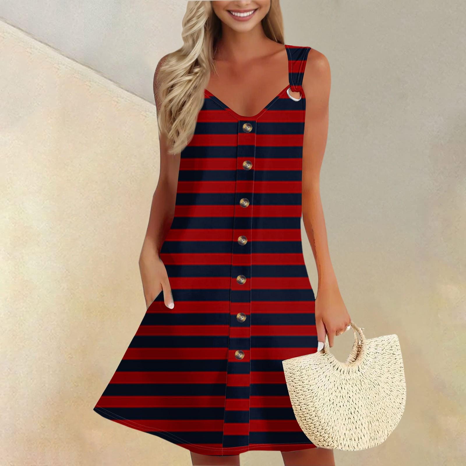 

Женское летнее платье с карманом без рукавов весенний сарафан с полосатым принтом XL