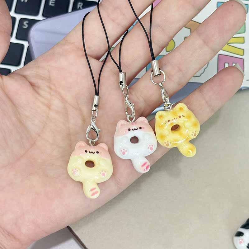 6Pcs/Set Cat Cookie Phone Charm Strap Soft Kawaii Kitty Couple Keychain Pendant Cute Lanyard Keycord Bag Decoration Gift