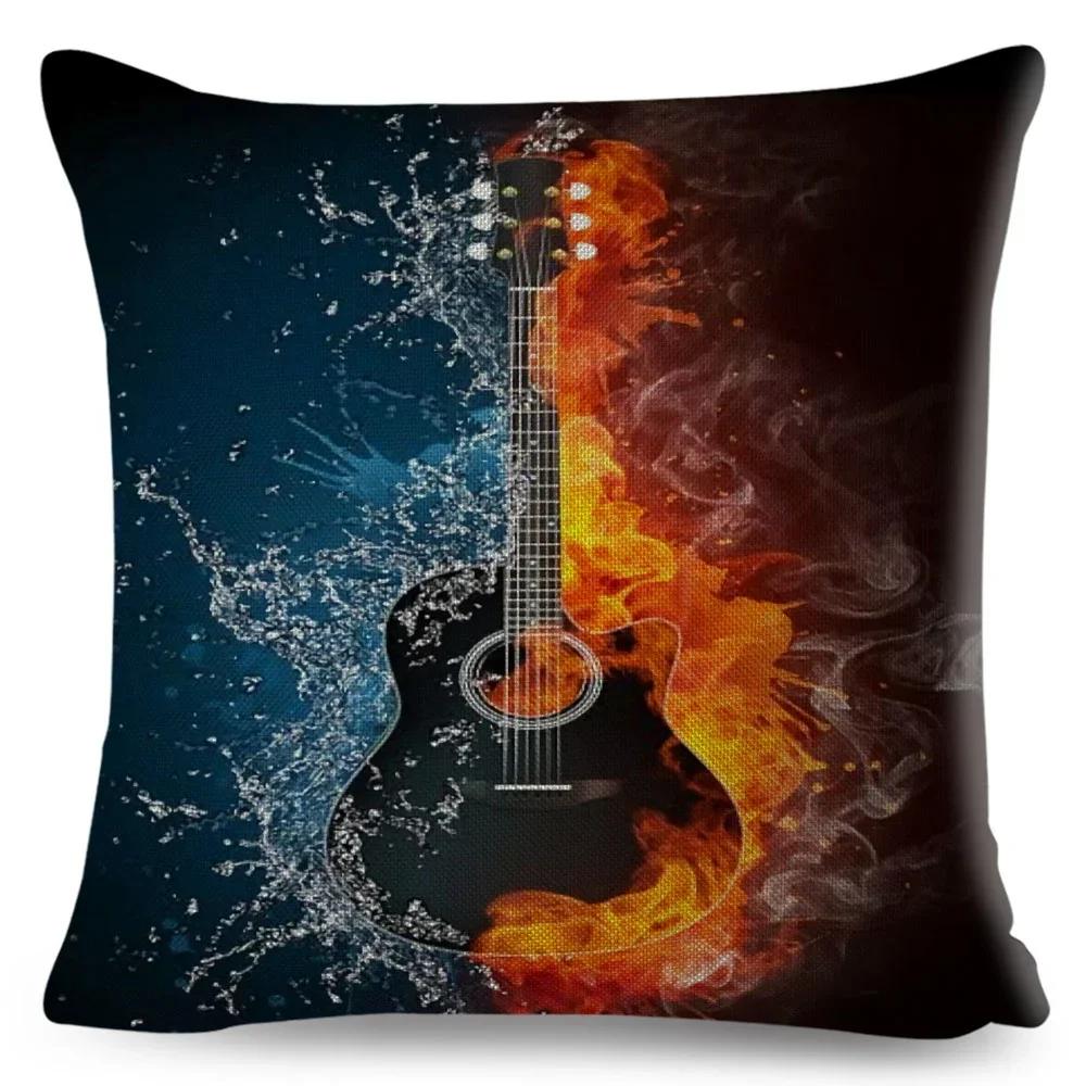 Nordic Style Music Note Pillowcase Decor Vintage Guitar Mike Printed Pillow Case for Home Sofa Polyester Cushion Cover 45x45cm