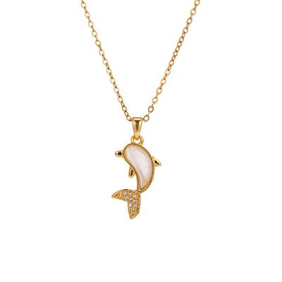 2026 Cute Dolphin Pendant Necklace - Gold Plated Zircon Tail Pearlescent Animal Collarbone Chain for Women Ocean Jewelry